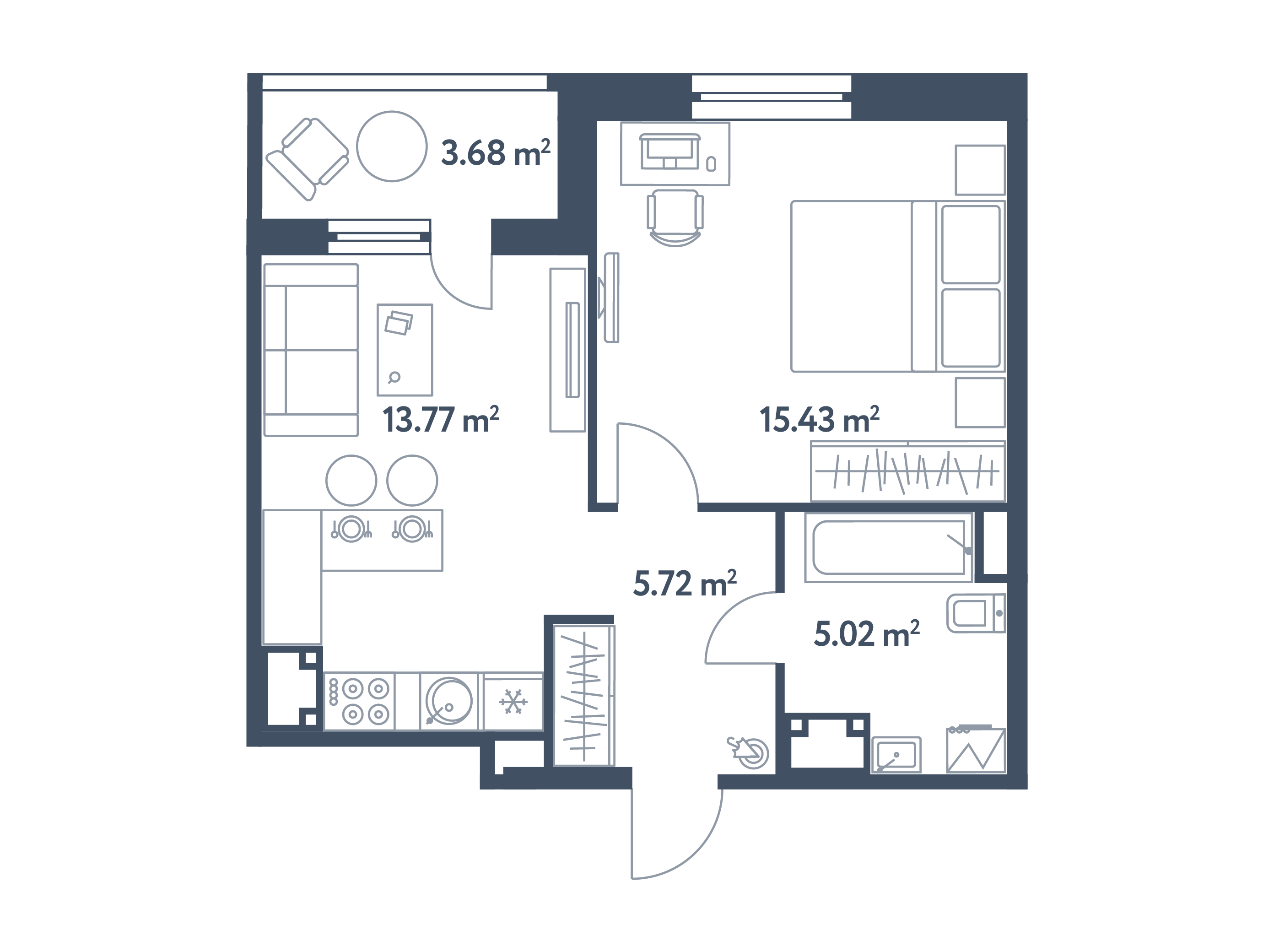 1-комнатная квартира в проекте Светлый мир Станция Л- корпус № 8 ...